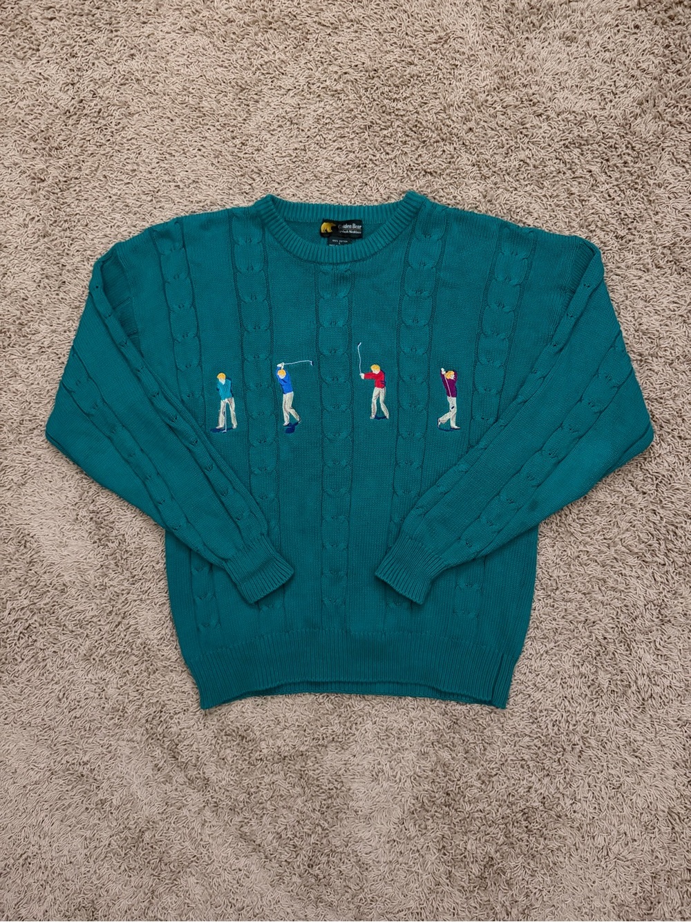 Vintage Golden Bear By Jack Nicklaus Golf Cable Knit Embroidered Sweater Size L